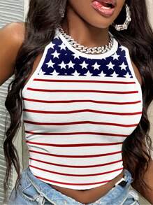 Slaydiva Independence Day Flag Striped Print Casual Plus Size Women Tank Top, Suitable For Summer 4th Of July American Flag Clothes Woman S Summer Clothes 4th Of July Outfits 4th Of July Clothes 4th Of July Women - Multicolor - View 4