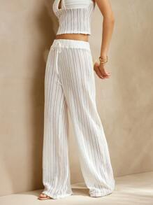 L'Amorae Pantalon élastique à nœud élégant pour femmes, été pour femmes, plage pour femmes, 4 juillet pour femmes, brunch pour femmes - Blanc - Voir 4