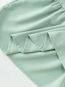 Girls' Retro Music Festival Lace Trim Cami Top And A-Line Ruffled Skirt Set, Vintage Style Outfit Set Skirt Sets Outfit For Girls - Army Green - View 7