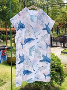 SHEIN 一件装速干冲浪斗篷换衣浴袍连帽衫，成人男女通用，可穿戴沙滩巾，超细纤维材质，适合游泳、沙滩冲浪、潜水、居家、温泉沐浴等场合。 - 彩色 - 查看 8