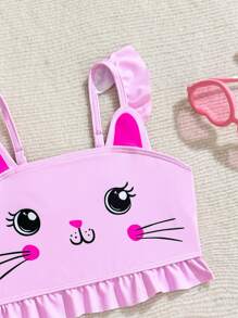 Conjunto de traje de baño con estampado de dibujos animados y volantes con estampado de leopardo para niña - Multicolor - Ver 6