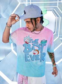 Rick and Morty X SHEIN Men's Summer Casual Interesting Cartoon Figure & Letter Graphic Loose Fit Drop Shoulder T-Shirt - Multicolor - View 1