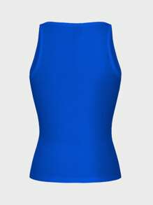 Islaluna Blue Sexy Knitted Sports Tank Top, Slim Fit