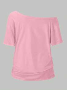 Flirla 大码女式豹纹印花不对称领袖T恤，粉色23号印花