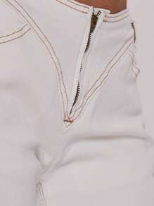 MUSERA 缝线拉链七分牛仔裤，优雅、假日、可爱，Y2K风格生日夏日度假款 - 白色 - 查看 6