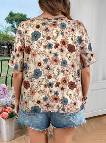 SHEIN LUNE Maglietta casual estiva da donna taglie forti, con stampa leopardata, manica corta, orlo con twist incrociato