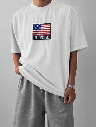 DAZY T-shirt blanc pour hommes d'été avec imprimé drapeau national et lettres, 4 juillet, vêtements de rentrée scolaire