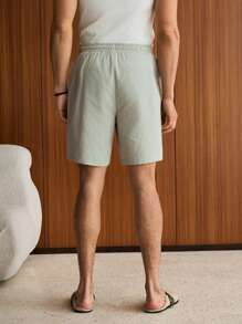 SWAVVY 男士棉质字母补丁细节抽绳腰短裤宽松膝盖尼龙酷神纯色薄荷绿度假常规短裤适合丈夫