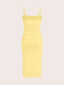 SHEIN EZwear 大码女式灰色/黑色夏季连衣裙 - 黃色 - 查看 6