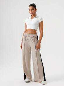 Hanevo Pantalones deportivos de moda con bloqueo de color, dobladillo de rayas, pinzas y cintura elástica - Multicolor - Ver 4