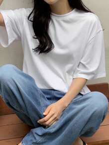 DAZY Basic Loose Casual Round Neck Women's T-Shirt, Spring/Summer - White - View 4