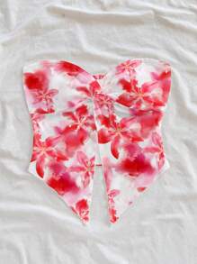 Estampado de lirio rosa de la chica de la isla Soleia, chica de coco, mujer primavera casual con estampado floral, blusa de vacaciones, top tubo, camiseta de chica de Miami de verano - Rosa - Ver 4