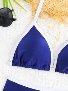 Set de 2 piezas de traje de baño tipo tankini casual y simple en azul y blanco para niñas preadolescentes, conjunto de ropa de playa, trajes de baño, trajes de baño para mujer, conjuntos de trajes de baño para adolescentes, conjunto de traje de baño, trajes de baño para chicas adolescentes de dos piezas