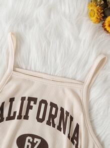 Set de 2 piezas para niñas: Blusa de manga larga y cuello redondo en unicolor, y vestido fruncido con gráfico de letras, adecuado para salidas, reuniones y cualquier ocasión