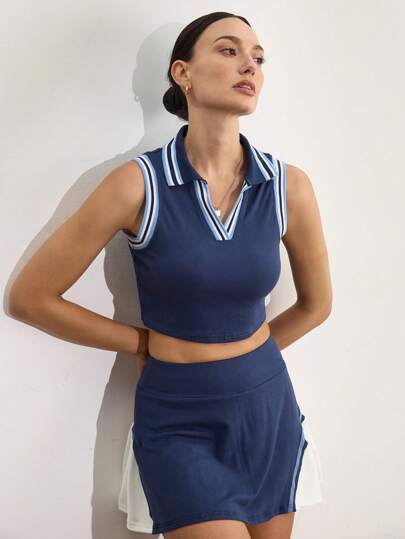 Activina 女式拼色无袖运动 Polo 衫