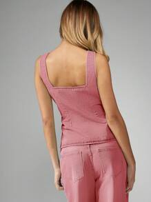 MISSGUIDED صدرية علوية جينز كاجوال ذات وحي غربي بأزرار أمامية وياقة مربعة بلا أكمام، بتصميم كورسيه، للربيع والخريف - وردي - مشاهدة 2
