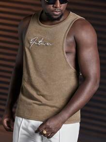 Manfinity BRENVOR Men's Vintage Knitted Casual Daily Loose Embroidery Sleeveless Tank Top