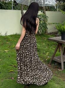 DAZY Women's Peasant Style Leopard Print Slip Dress - Brown - View 4