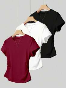 INAWLY 3pc Women Plus Size Waisted T-Shirts, Versatile Fashion, Summer - Multicolor - View 1