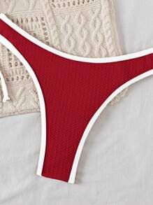 Swim Basics Women's Contrast Trim Spaghetti Strap Tankini Bikini Set Set For Summer Beach Vacation