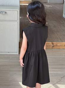 SHEIN Young Girls Casual Collared Sleeveless Dress - Black - View 7