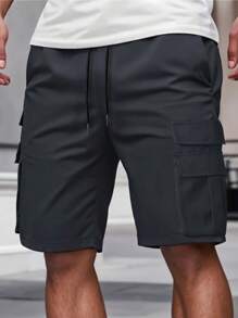 Manfinity Homme Men's Utility Drawstring Pockets Loose Casual Summer Cargo Shorts Casual - Dark Grey - View 1