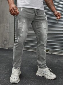 Manfinity EMRG Plus Size Men's Fashionable Denim Jeans, Suitable For Summer Streetwear Men Jeans - Grey - View 4