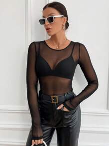SHEIN Tall Sheer Mesh Top Without Bra