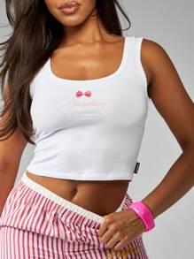 Missguided x Playboy 时尚前卫短款背心瑜伽健身舞蹈基本款夏季健身修身圆领运动必备分层背心