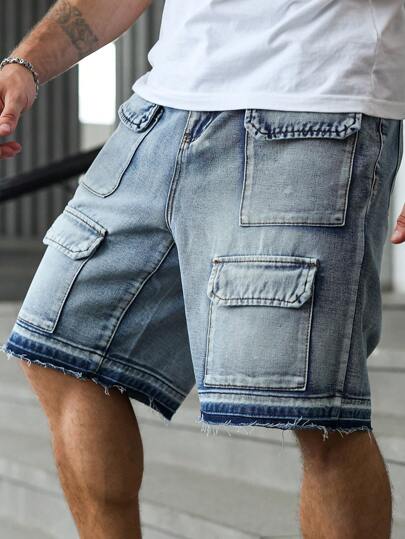Manfinity Homme Plus Size Men's Fashionable Denim Cargo Shorts, Suitable For Summer Men Shorts Jeans Hang Out Going Out Party Vacation Street