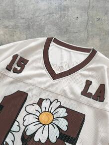 AXEPEAK 街头潮流小V领宽松男士数码印花T恤 - 棕色 - 查看 3