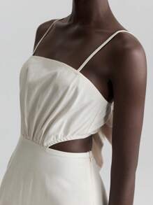 Ontre 女式白色刺绣露背夏季休闲假日无袖长裙，假日风格波西米亚女装，白色连衣裙 - 杏色 - 查看 3