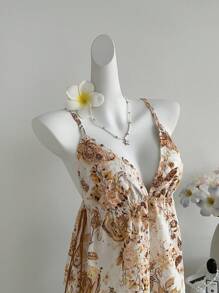 Sweetra Bohemian Embroidery & Graphic Print Camisole, Backless Spaghetti Strap Casual Vacation Tank Top - Multicolor - View 3