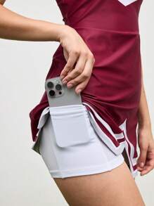 Váy thể thao không tay cổ lệch màu cho nữ, mùa hè - Đỏ và trắng - Xem 6