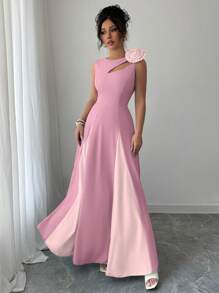 Modelyn Váy xòe hở vai dệt hoa không tay cho nữ - Màu Hồng baby - Xem 6