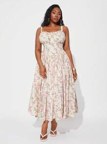 SHEIN SXY Plus Size Women's Spring&Summer Elegant Sexy Floral Print Umbrella Swing Halter Resort Dresses,Suitable For Everyday Wear, Sweet,Romantic,Western Wear,Cruise Attire,Music Festival,Concert,Carnival Party,Beach Vacation,Holiday,Date Night,Birthday,Bachelorette Party Outfit ,Gyaru,Ibiza,Nashville,Break,Rave,Modest,Chic,Club,Cute,Casul,Shopping, Streetwear,Going Out,Coquette,Easy To Match&Looks Slim,Accent Your Body,Flatter The Figure,Flattering Silhouette,Curve - Multicolor - View 5