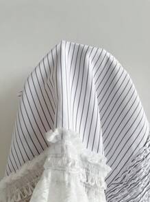 SHEIN Unity 女式夏季条纹印花蕾丝嵌花吊带背心 - 白色 - 查看 6