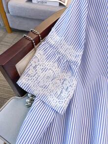 Regalyn Maglietta ampia a righe e stampe per donne di taglia grande, semplice con collo rotondo, con inserti in pizzo, adatta per uscire, vacanze, stile boho estivo
