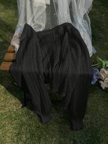 SHEIN Privé Plus Size Women Casual Solid Color Long Sleeve Black Cardigan Women Summer Y2k Summer Cardigan,Fall,Winter