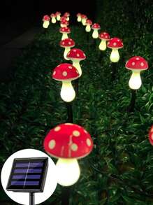 SHEIN 8 pièces/12 pièces Lumières de chaîne alimentées au soleil en forme de champignon rouge, lumière chaude pour l'extérieur, lumières de chemin à LED pour patio, convient pour le jardin, l'herbe, la clôture, les massifs de fleurs, décoration d'ambiance nocturne (nouveau style/ancien style envoi aléatoire)