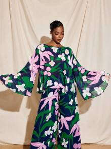 JIAN LASALA Áo nữ mùa hè bằng vải chiffon in họa tiết hoa nhiệt đới, tay áo xòe trong suốt, xẻ lưng, thích hợp cho kỳ nghỉ hè ở bãi biển, phong cách châu Âu, đi chơi, Hawaii, áo Ankara cho nữ, trang phục nghỉ dưỡng, mùa thu, vintage, dự tiệc, gợi cảm, thanh lịch. - Nhiều màu - Xem 1
