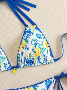Swim Vcay Plus Size 2pcs Fruit Print Frill Trim Cute Playful Bikini Set, Summer