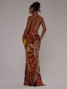 MUSERA Halterneck Cowl Extreme Plunge Front Low Back Floaty Hem Maxi Dress Spring Summer Vacation Holiday Elegant Beachwear Boho Romantic Ibiza Beach Fall Night Out Wedding Guest, Elegant, Date Night