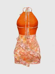 ROMWE Avant Y2K Retro Holiday Beach Chic Leopard & Floral Print Dress For Women - Orange - View 2