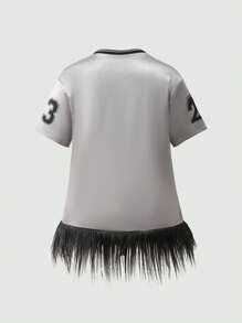 Tween Girls Vintage V-Neck Sports Style Casual T-Shirt Jersey For Girls Girl Jersey - Silver - View 2