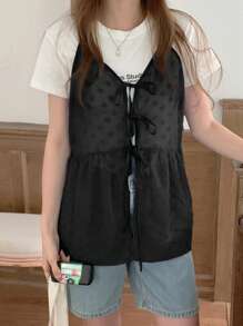 DAZY Women Summer Casual Sleeveless Top With Tie Detail And Ruffle Hem