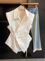 SHEIN Camisa envolvente sin mangas informal de unicolor talla grande para verano