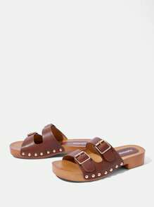 Styleloop 女士时尚休闲系带棕色绳编坡跟厚底凉鞋