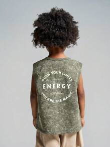 SHEIN Young Boy Letter Printed Washed Loose Knit Casual Tank Top Boys Muscle Tank Kids Summer Tank Top Kids Graphic Tank Inspirational Shirts For Kids Kids Oversized Tank Top