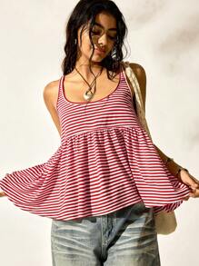 Áo ba lỗ nữ Easelle 2025 dáng chữ A, cổ điển, phong cách Bohemian, sọc đỏ trắng, ngày 4 tháng 7, áo ba lỗ nữ mùa hè - Đỏ và trắng - Xem 9